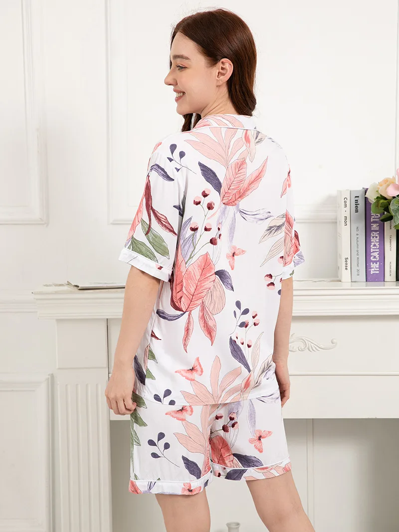 Plus Size S-3XL Loose Women's Pajama Set Cotton Open-front Homewear Floral Print Pijamas Women Sleepwear