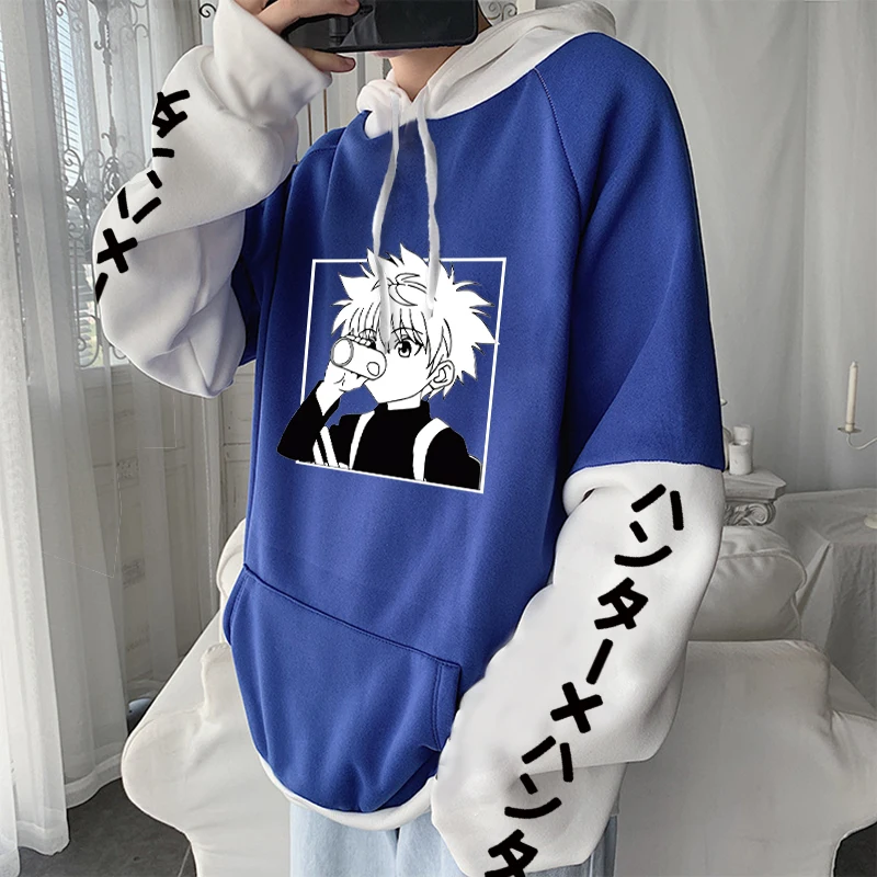 Quente anime japonês caçador x caçador killua zoldyck harajuku hoodie roupas masculinas mangá hxh gráficos oversized retalhos moletom