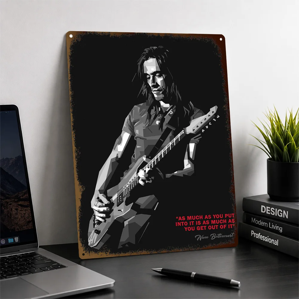 Nuno Bettencourt Guitar Portrait Aluminum Poster Monochrome Wall Art For Listening Room Customized Metal Sign Housewarming Gift