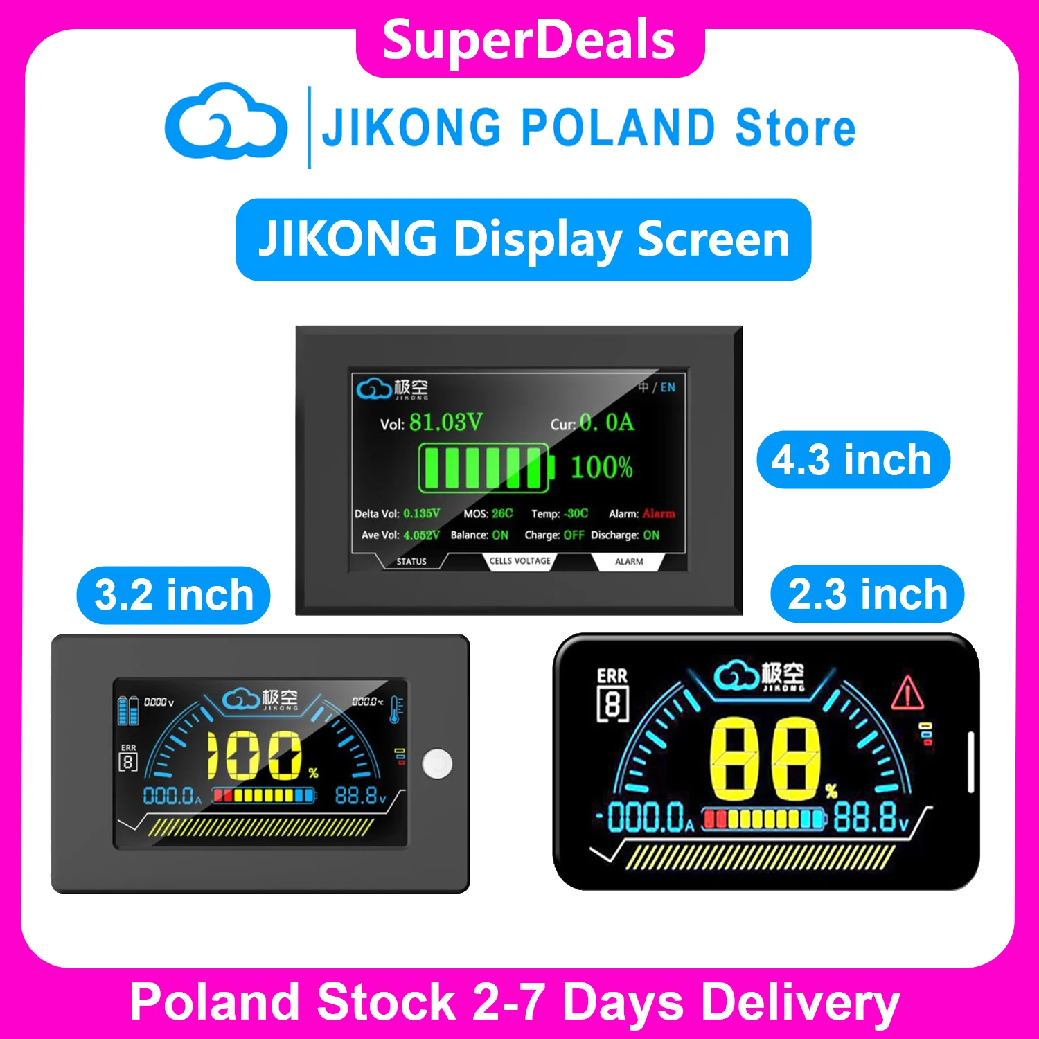 JIKONG Accessories LCD Display Touch Screen 2.3 3.2 4.3 inch for JK Smart BMS LiFePo4 Lto Li-Ion Battery Pack BMS 8S 10S 20S 100S 200A