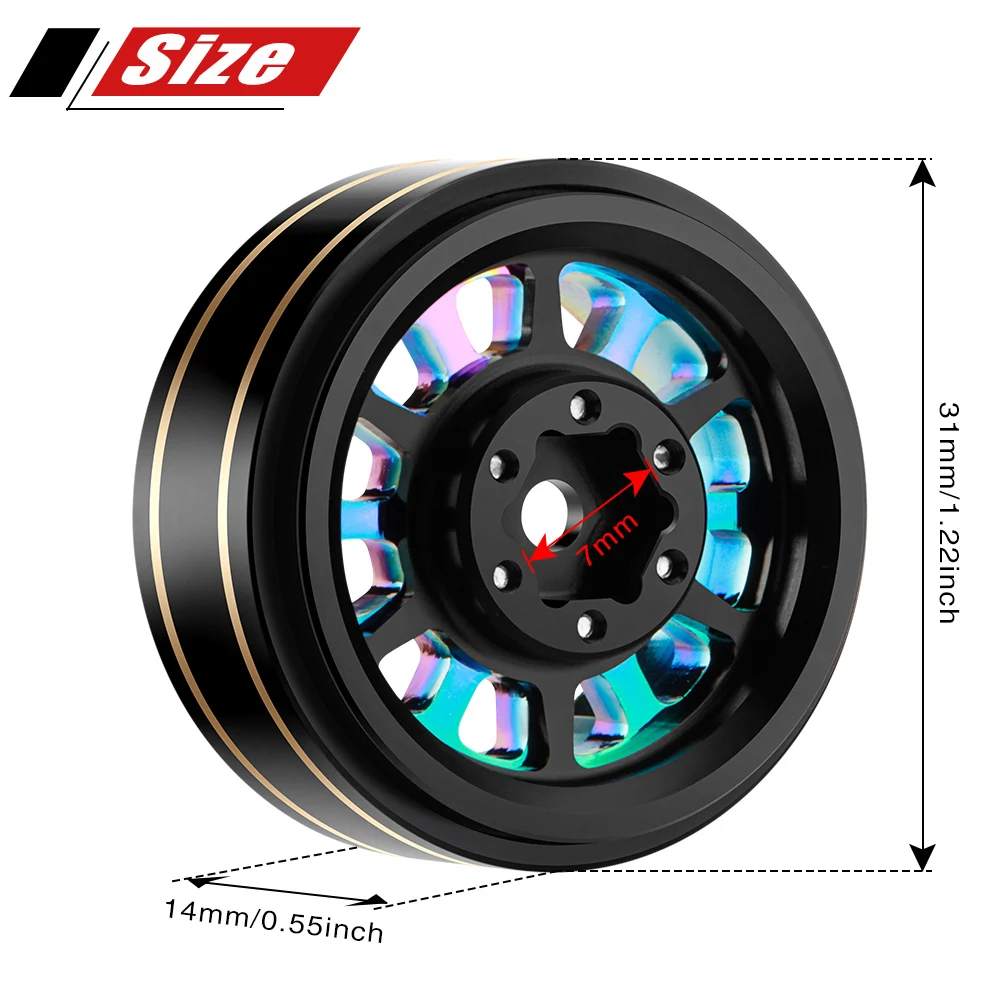 GLOBACT 1.0 Beadlock Wheel Rims 12-Spoke Negative Offset 4mm Wheels with Brass Ring for 1/18 TRX4M 1/24 SCX24 AX24 FCX24 RC Part