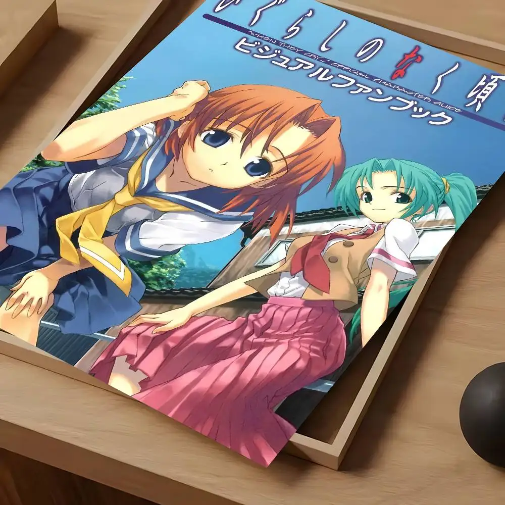 H-Higurashi عندما يبكون أنيمي ملصق جودة عالية طباعة ديكور المنزل جدار الفن جدارية غرفة زخارف للحانات #6