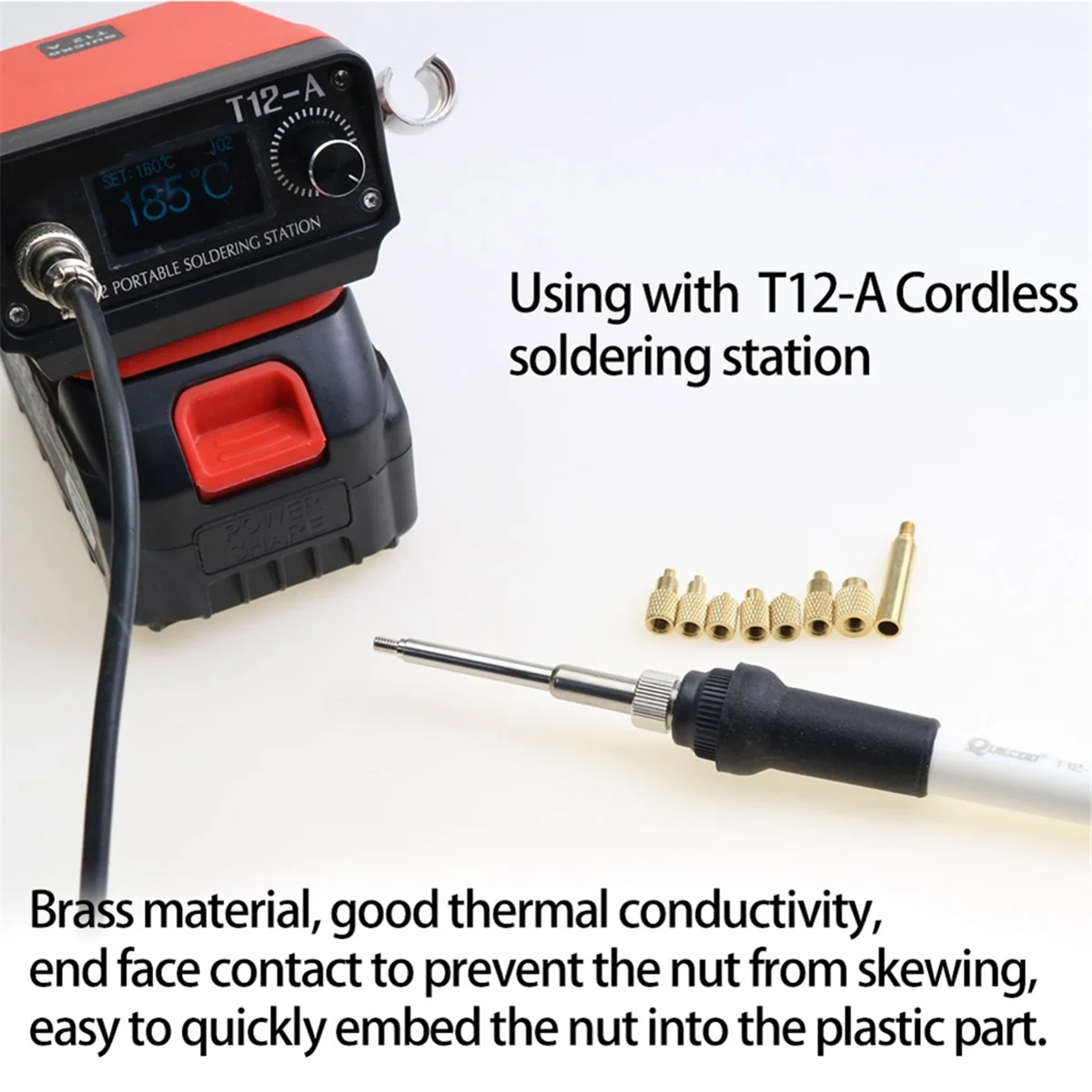 AB53 Heat Insert Nut Iron Tip T12 Soldering Iron Tip Insert Internal Thread Tip M2-M8 Brass Hot Nut Insertion Kit