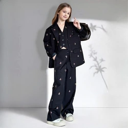 Girls Suit Fashion Butterfly Embroidery Blazers Trousers Vest 3-piece Spring School Kids Clothing Set Teen Child Formal Uniform