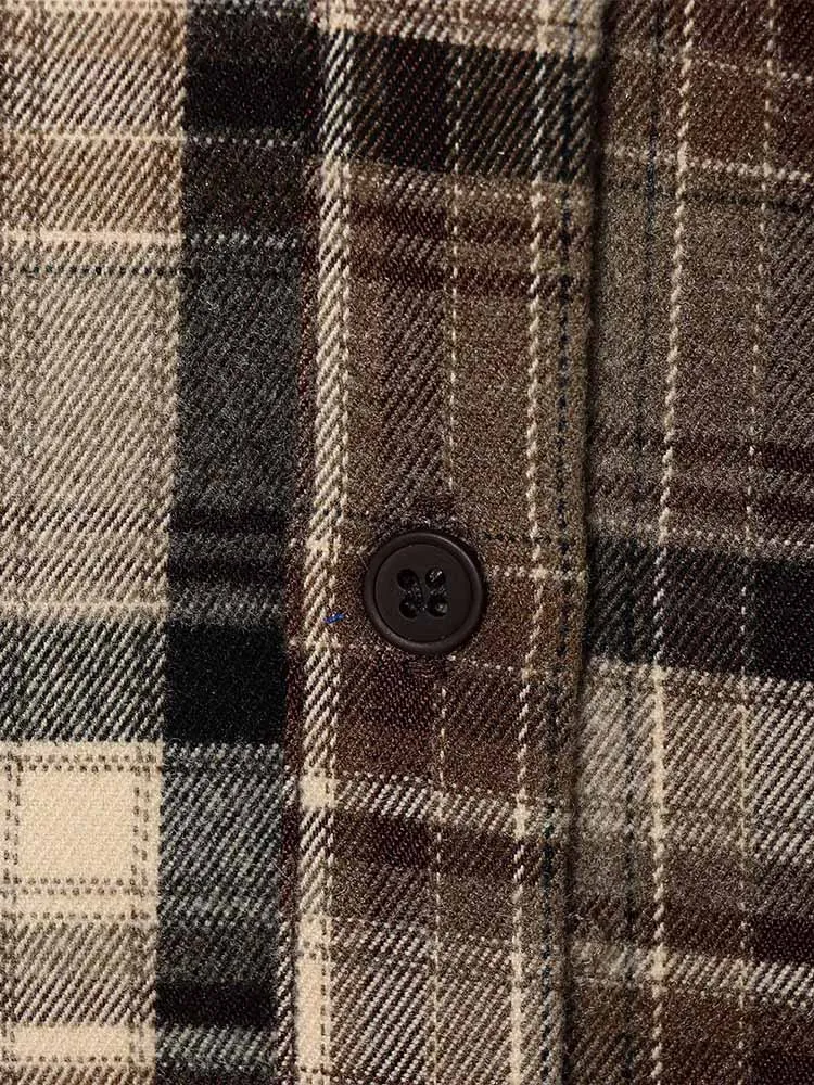 النمط الأوروبي والأمريكي الخريف موضة جديدة عادية بسيطة الرجعية الخصر النحيف قصيرة منقوشة بأكمام طويلة قميص قميص أعلى #5