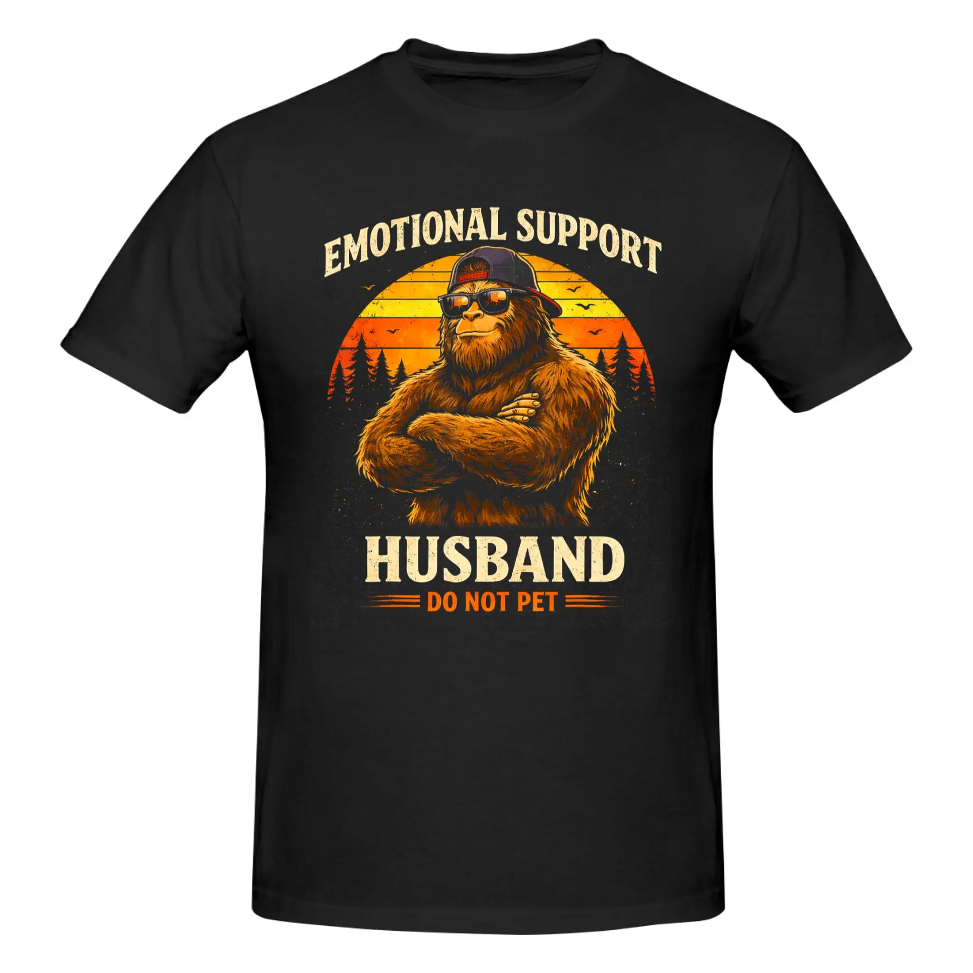 1 Piece Emotional Support Husband Do Not Pet Funny Bigfoot Funny 100% Cotton T-Shirt Emotional Support Husband Tees Tops For Men