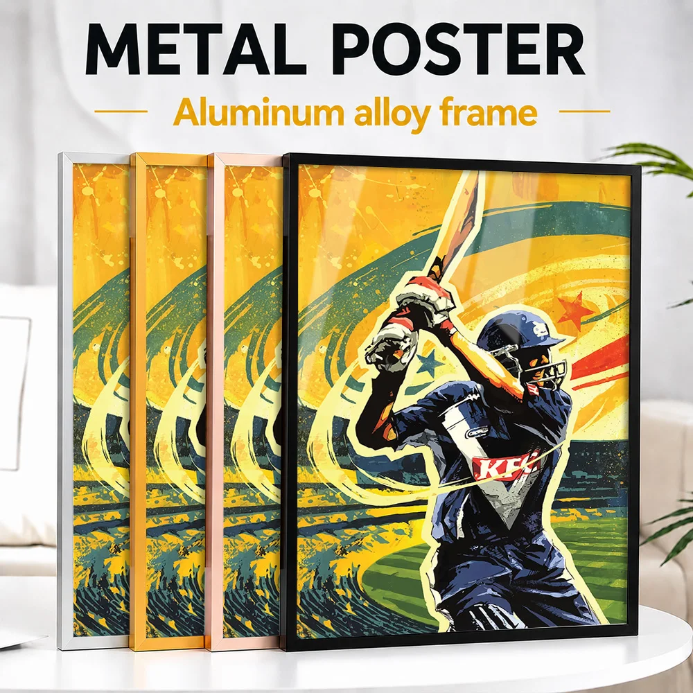 Cricket Player In Action Framed Metal Poster Personalized Photo Energetic Motion Style Wall Art For Bedroom Special Coach Gift