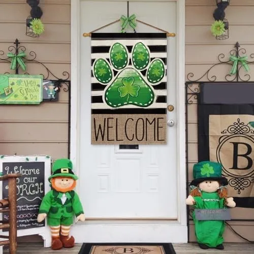 Paw Print St Patricks Day House Flag 28x40 Inch Double House Size-28 x 40