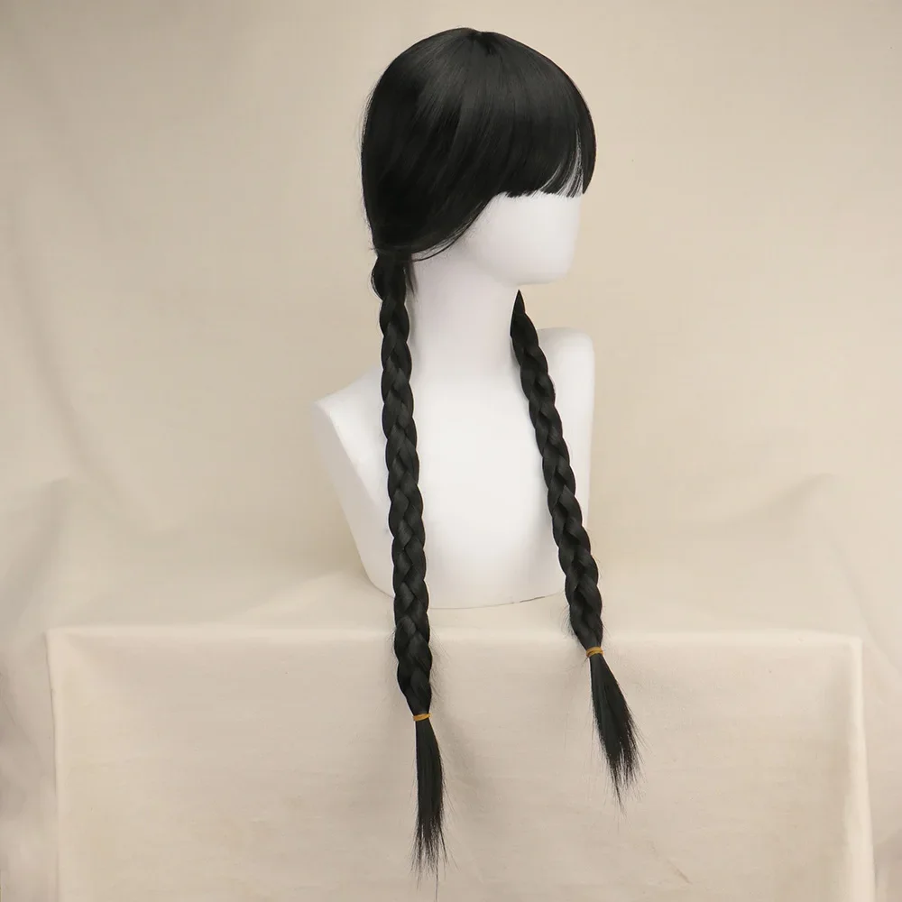 Movie Wednesday Addams Cosplay Women Long Hair Wig with Bangs High Temperature Resistant Synthet Braided Wig Halloween Wholesale