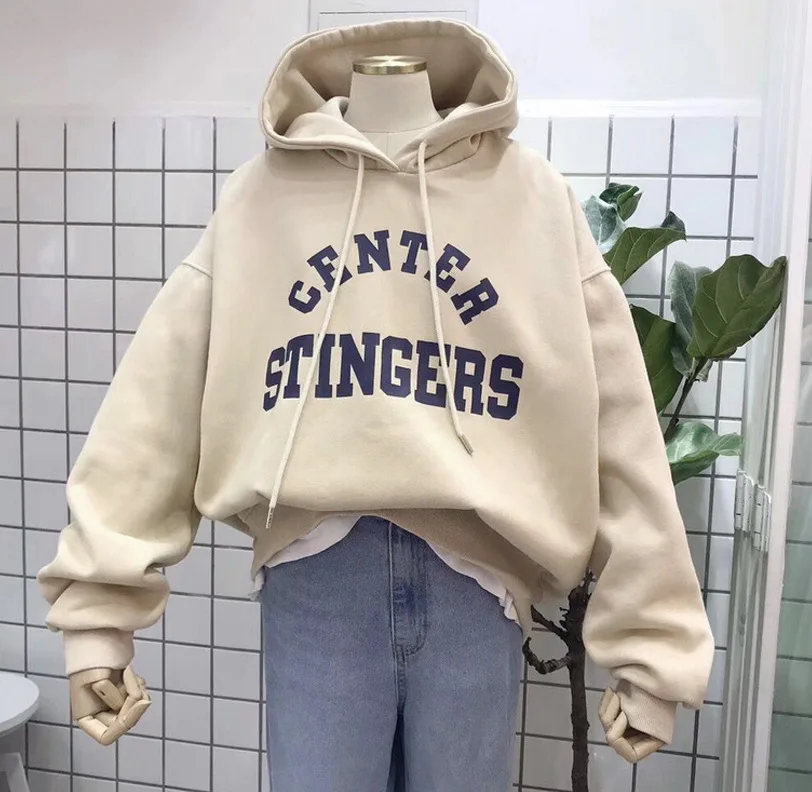 2026 New Large Size Korean Letter Sweatshirt For Women, Fleece-Lined, Thickened, Loose-Fit Coat, Autumn And Winter European