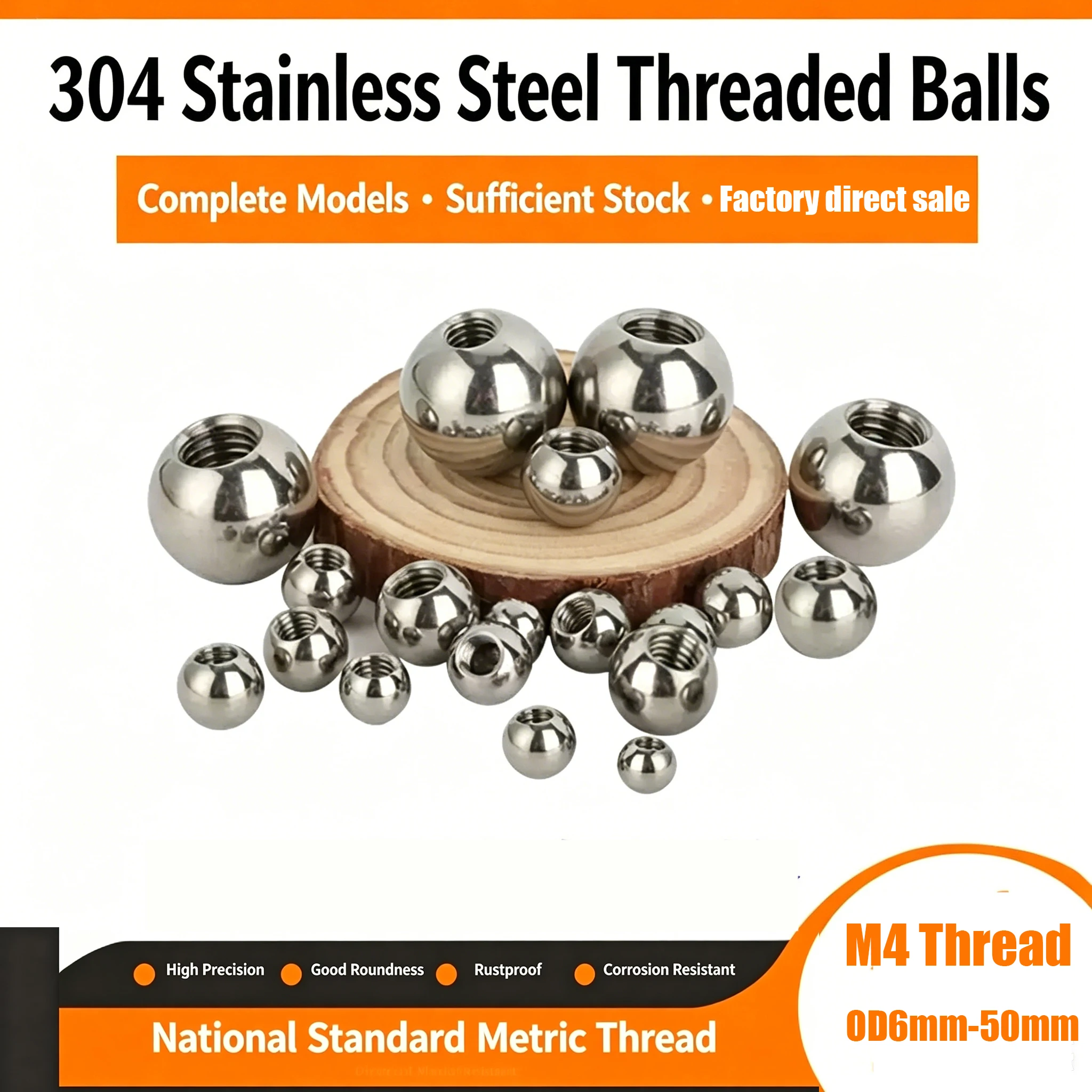 1/5/10/20pcs OD 6/7/8/9/10/11-60mm Threaded Half Hole Balls 304 Stainless Steel Drilling Ball Blind Hole Metric Female Thread M4