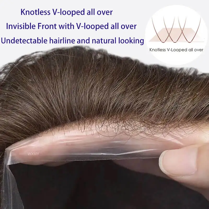 Invisible Hairline 0.03mm Ultra Thin Skin Toupee Men Male Hair Prosthesis Natural Human Hair Men's Wigs Undetectable Hair System