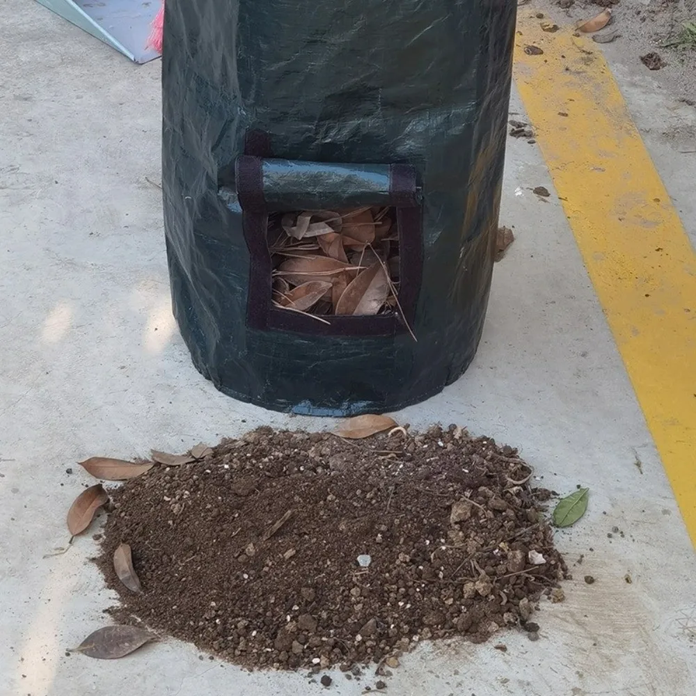 Wear Resist Compost Bin Bag Sealed with Handles Yard Garbage Bag Zippered Lid Collapsible Refuse Composter Fruit Kitchen Waste