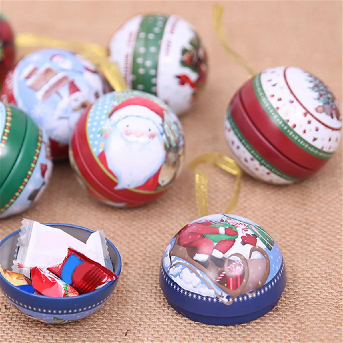 Candy Ball Pendant Tinplate Gift Box Trinket Jewelry Candy Christmas Candy Box Christmas Decor Christmas Tree Ornaments