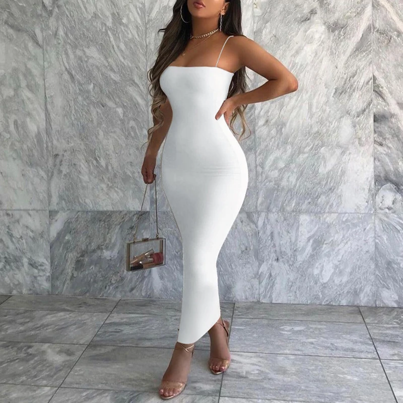 Zomer Sexy Jurk Vrouwen Mode Streetwear Mouwloze Rugloze Effen Bodycon Bandjes Jurk Casual Clubkleding Elegante Feestjurken