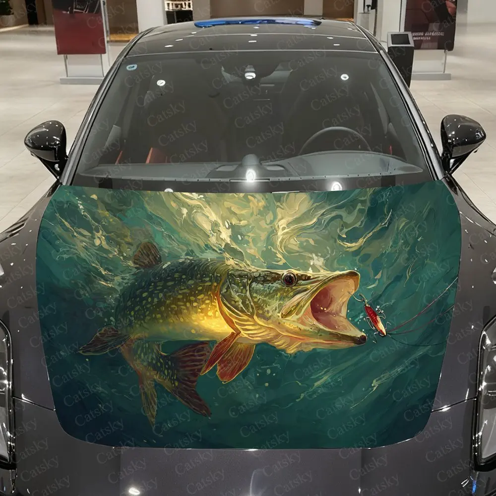 leaping-predator-pike-車用ビニールラップ、pvc防水カーフードステッカー、自己粘着性傷防止ステッカー