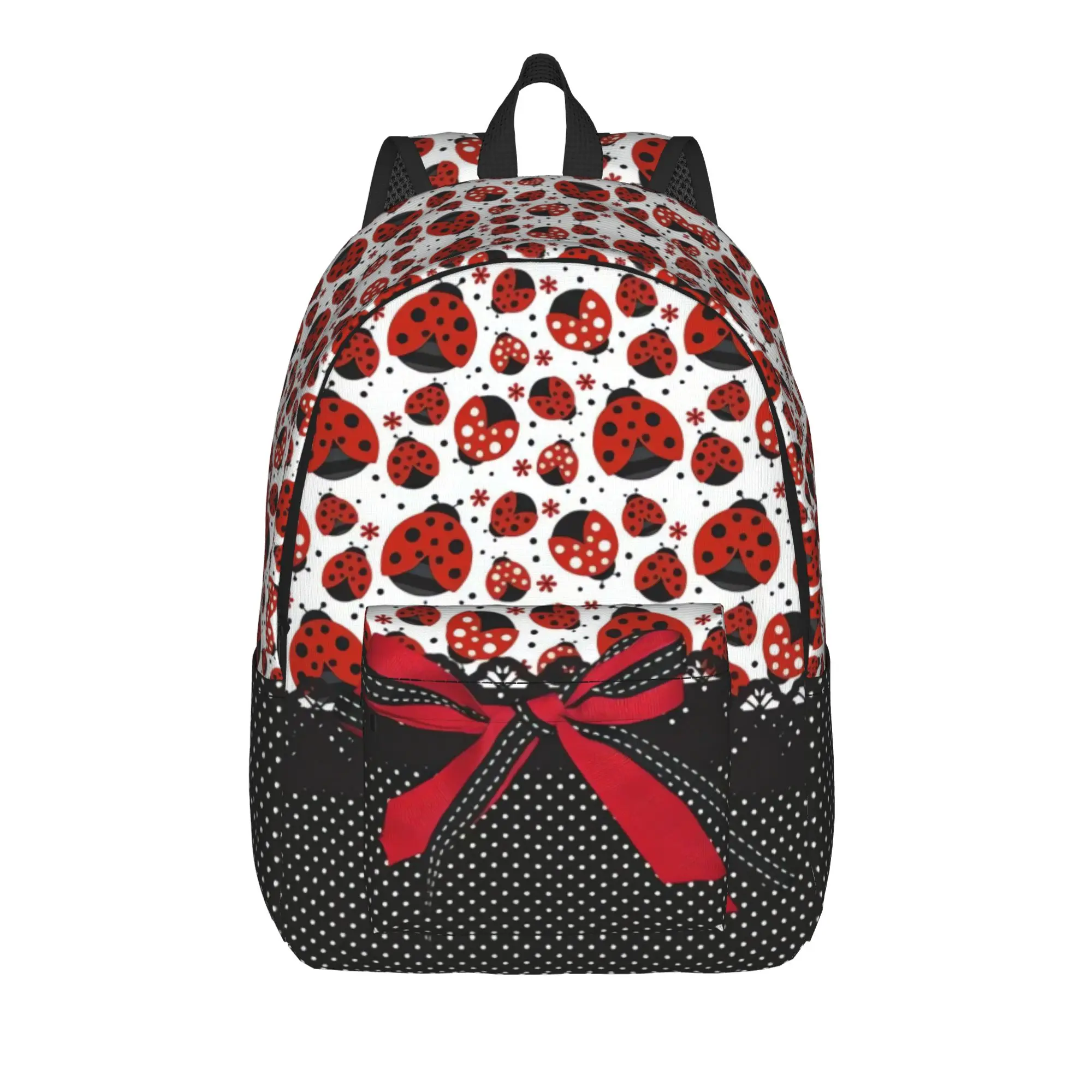 Ladybugs And Flowers Backpack Female  Large Backpacks Polyester Kawaii School Bags Outdoor High Quality Rucksack