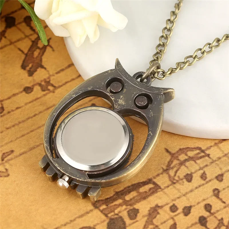 Lovely Owl Shape Watch Pendant Animal Pocket Watches Arabic Number Dial Quartz Movement Clock with Sweater Necklace Chain Reloj