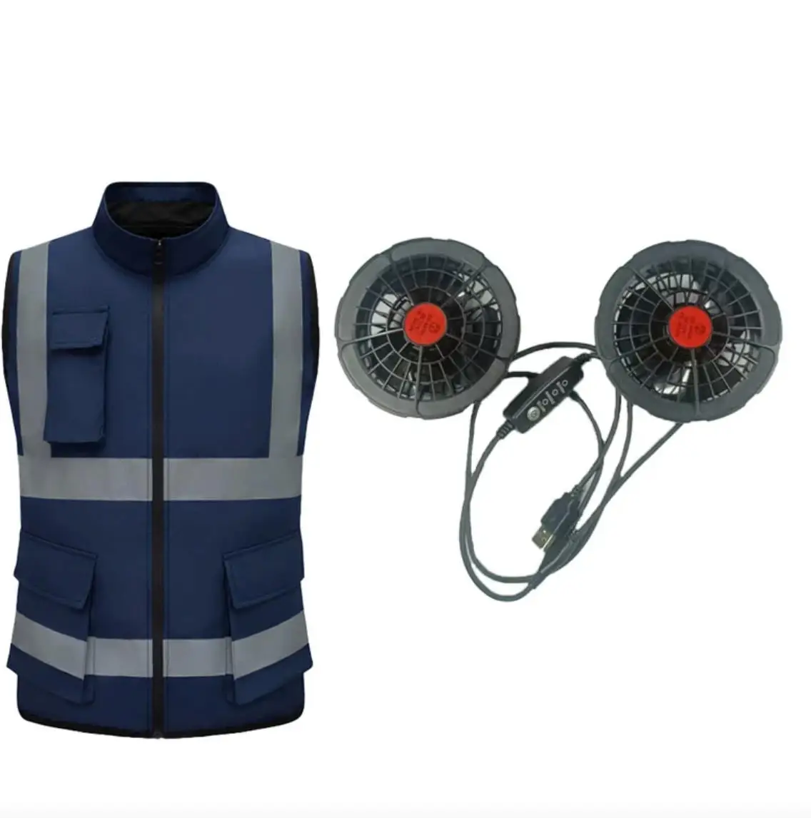 Reflective Sleeveless Cooling Vest High Visibility Stripe Zip Up Stand Workwear with Multi Pockets