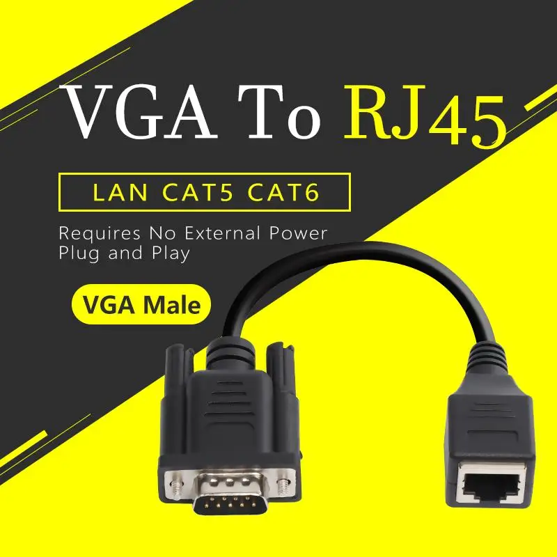 

Профессиональный удлинитель VGA LAN CAT5 CAT6 Plug and Play Удлинитель VGA к RJ45 VGA Сетевой кабель Адаптер Порт Ethernet