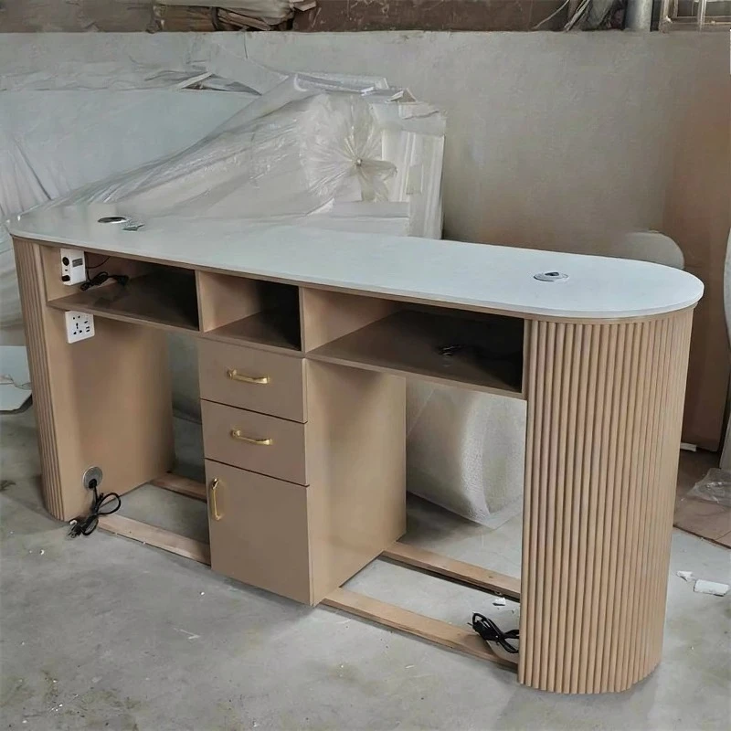 Hot Sale Modern Salon Furniture Style Nail Care Nail Station Wooden Beauty Salon Double Double Seat Dining Table