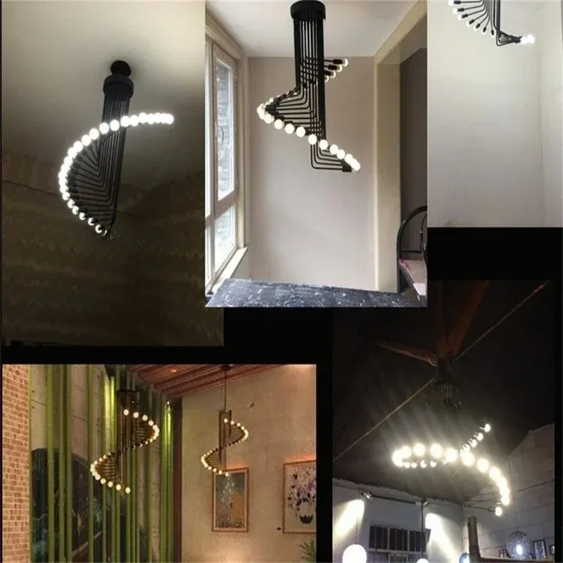 Loft Modern Iron Vintage Spiral Staircase Drop Light Fixture Hanging Light Antique American Pendant Lamp