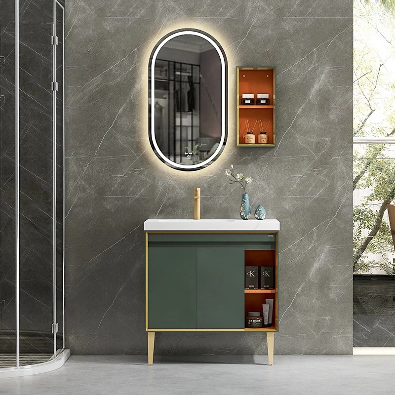 Armário de banheiro, armário de lavatório simples de laje de rocha, lavatório de apartamento pequeno combinado, armário de espelho de bacia