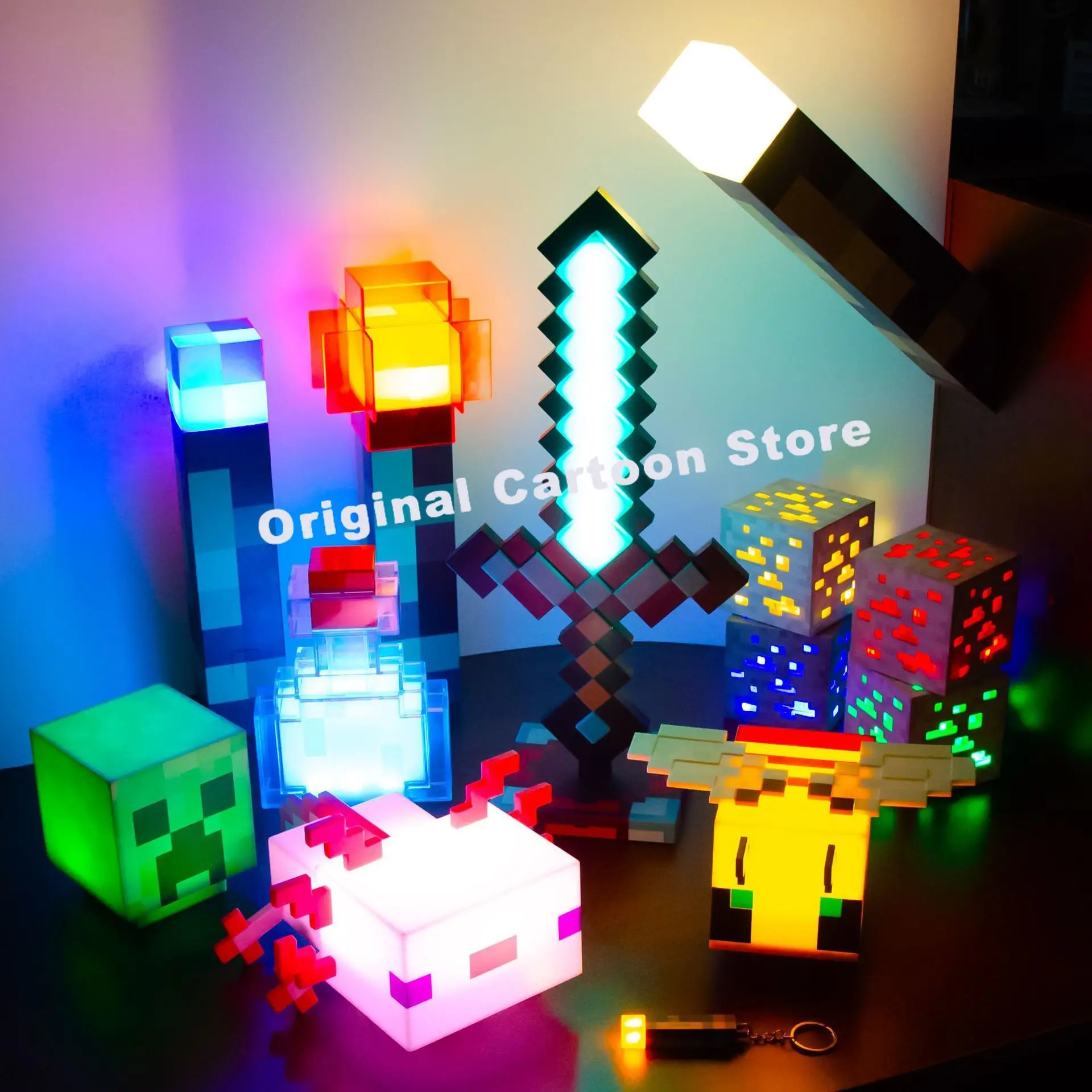 Hello Kitty Sanrio Kuromi Minecraft Diamond Ore Lamp Color Changing Potion Bottle Torch Night Light Room Atmosphere Light Gift