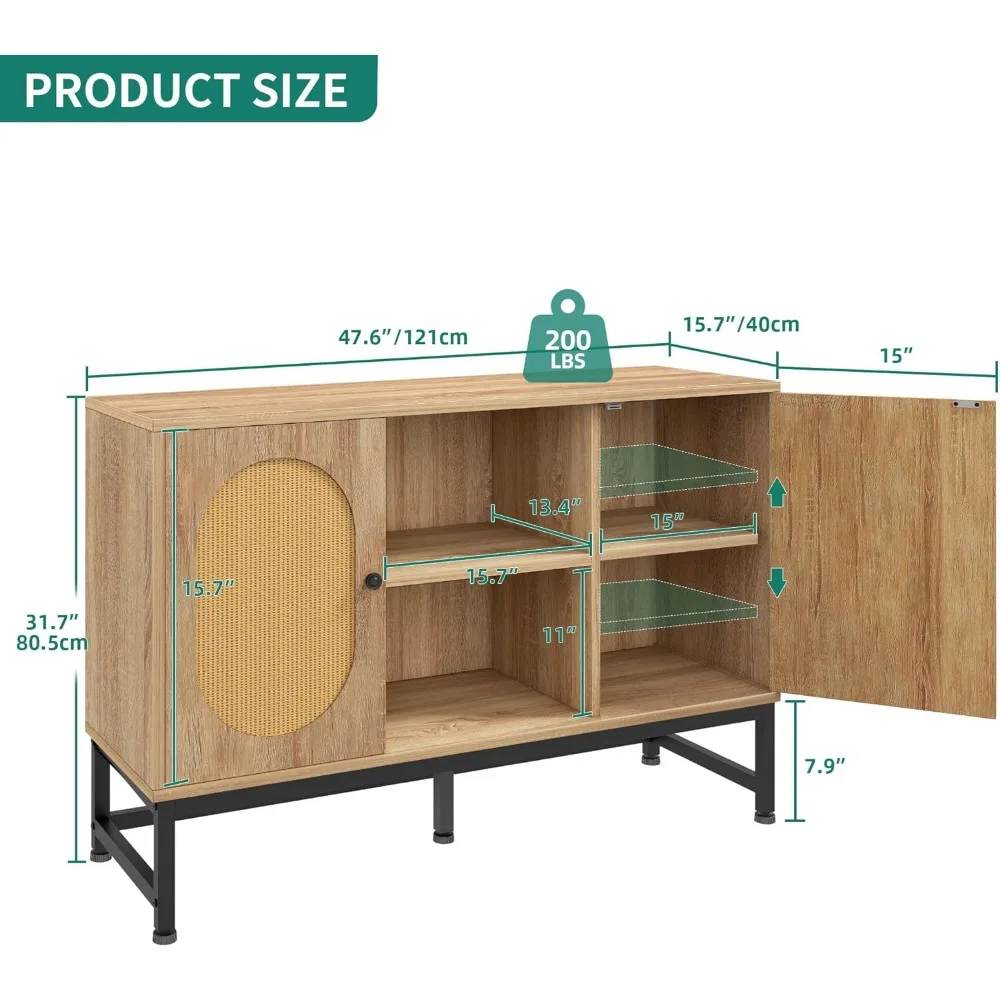 Szafka bufetowa z kredensem wiejskim z regulowanymi półkami i rattanowymi drzwiami szafki do jadalni dla meble do salonu domu