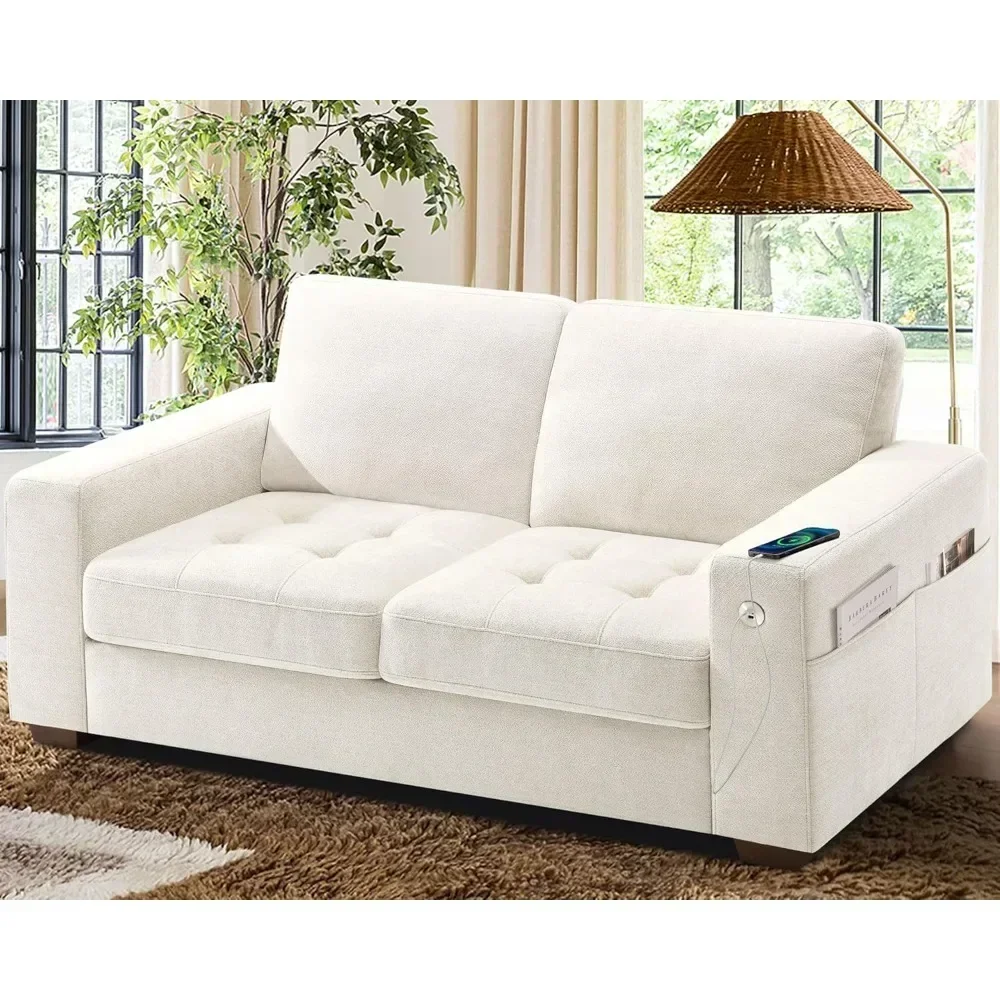 Two-seater, modern 2-seater sofa with removable cover and USB port, large display comfortable sofa, 35.4 D x 70 W x 35 H inches