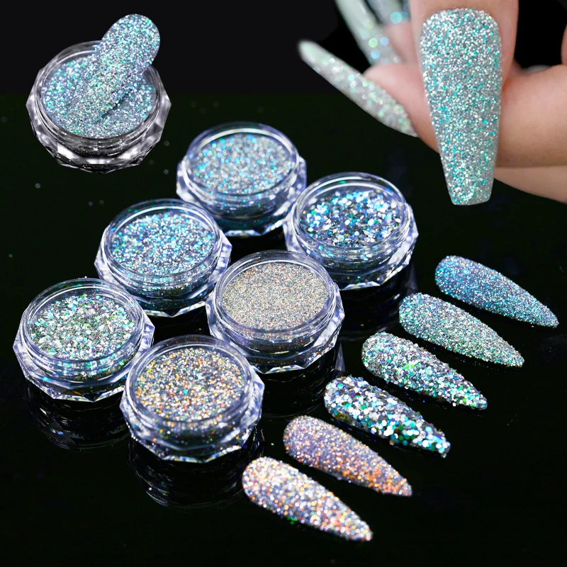 Reflective Glitter Powder Sparkle Silver  Glitter Pigment Dip Chrome Dust Sequins Nail Art Manicure UV Gel Decoration