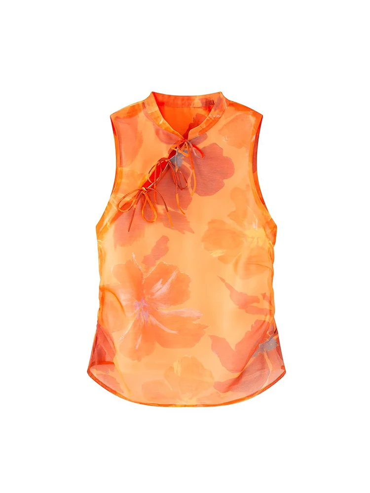 TFMLN New Style Women's Shirt Print Sleeveless Slim Fit Retro Fashion Chinese Style Zipper Top Elegant Fashion Summer Clothes - view 3