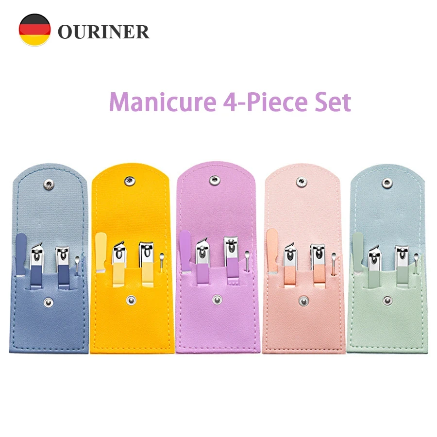 Aço inoxidável Nail Clippers Set, Ferramenta Manicure, Portátil Diagonal Nail Clippers, Orelha Escavando Colher, Kit Manicure, 4Pcs