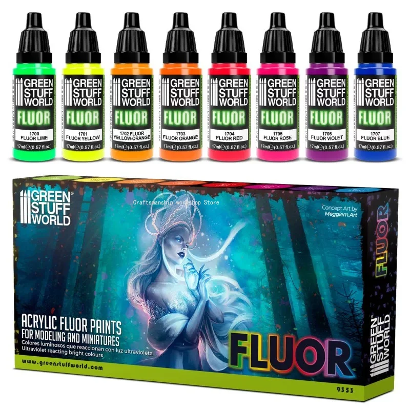 Color Fluorescent Fluorine Paint Combination 8 Bottles Water-based Paint Propylene Model Mold Coloring DIY Digital Oil Painting