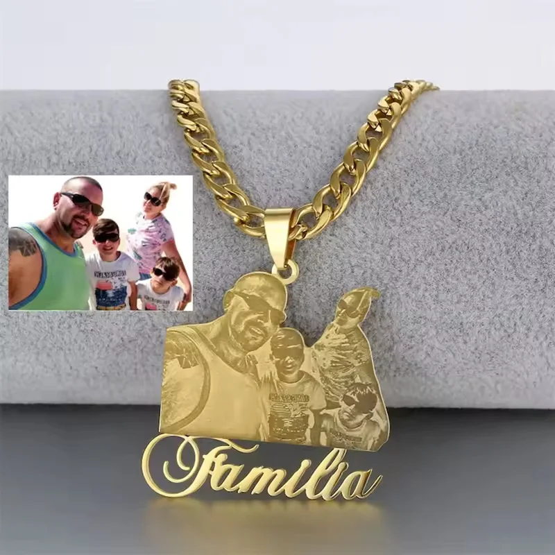 

Custom Picture Pendant Necklace Stainless Steel Engraved Portrait Necklace Memorial FamilyJewelry Family Gifts