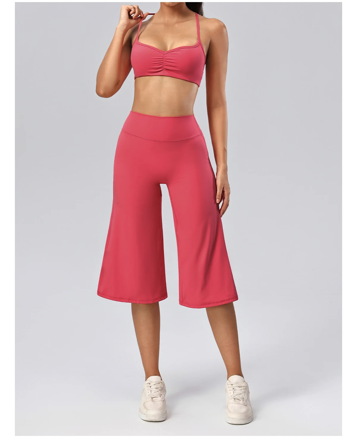 Hearuisavy Damen 2-teiliges Fitness-Set: Hochtaillierte Yoga-Caprihose mit weitem Bein, Push-Up-Sport-BH, schnelltrocknender Tennisrock für das Fitnessstudio. – Detail 22