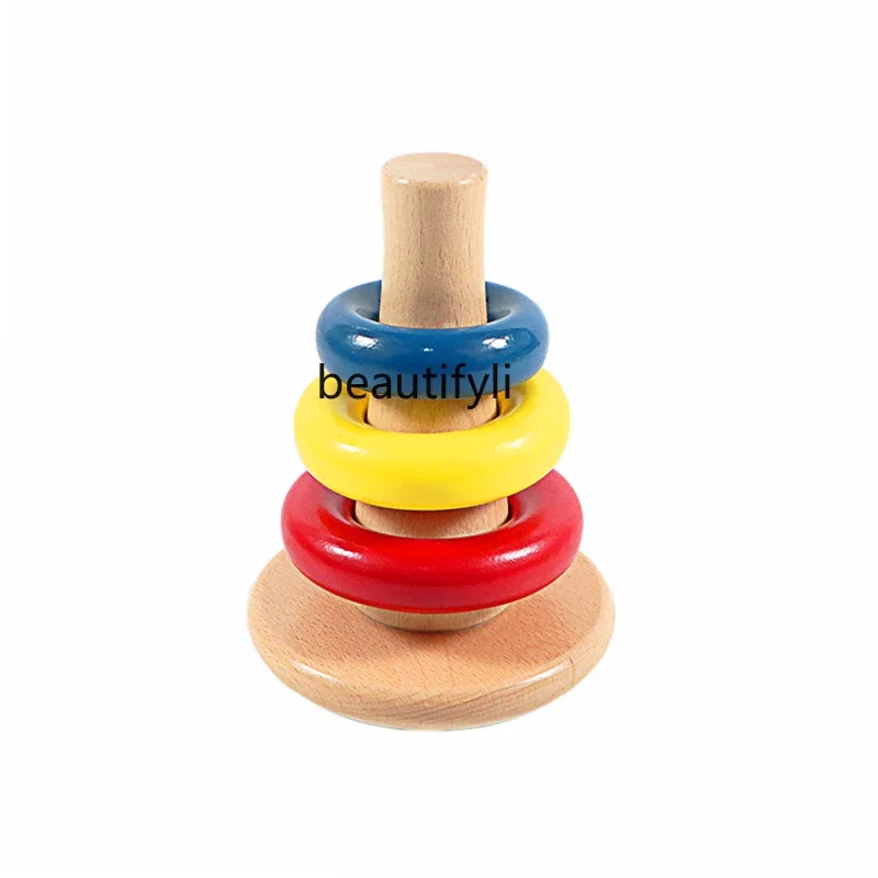 

Teaching aids wooden three-color ring tumbler game children's early education puzzle baby toy