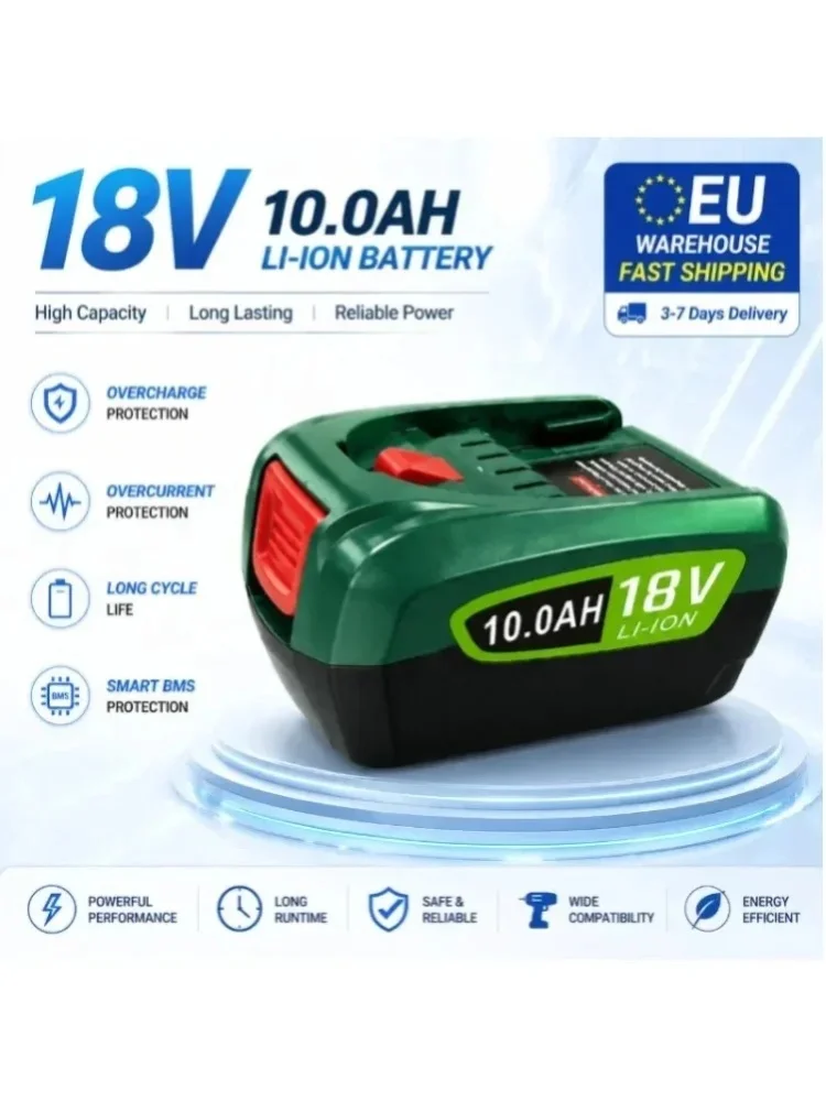 18V 10,0Ah Lithium-Ersatzakku Kompatibel mit Bosch PBA 18V für AL1810CV AL1820CV AL1830CV AL1860CV AL1880CV Ladegerät Wiederaufladbarer Akkupack Hohe Kapazität Smart BMS-Schutz
