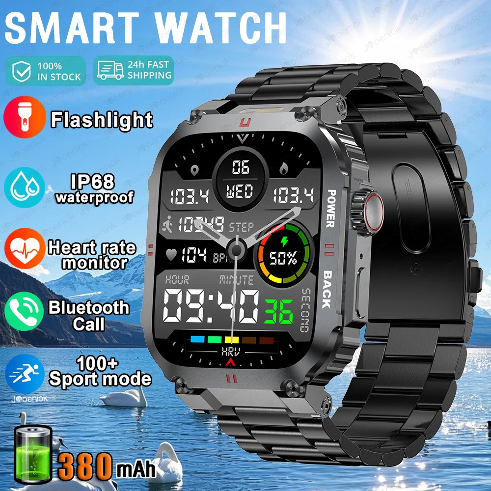 

2026 Outdoor Military Smartwatch Men Bluetooth Call Smart Watch 3ATM IP68 Waterproof Rating Sports Fitness Watches Man 2025 New