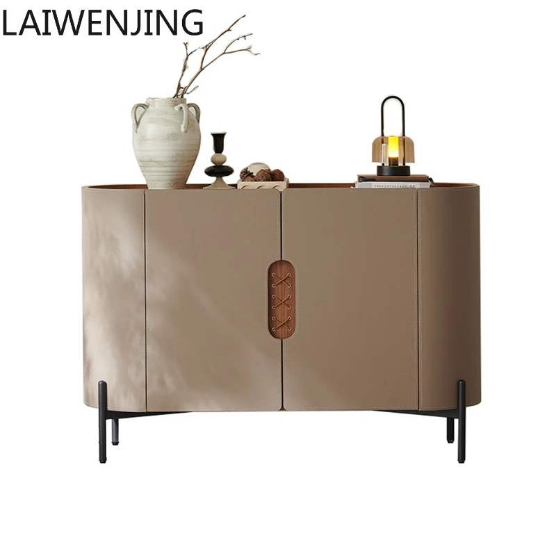 

HLZ light luxury saddle leather door cabinet solid wood rock slab dining side modern simple locker