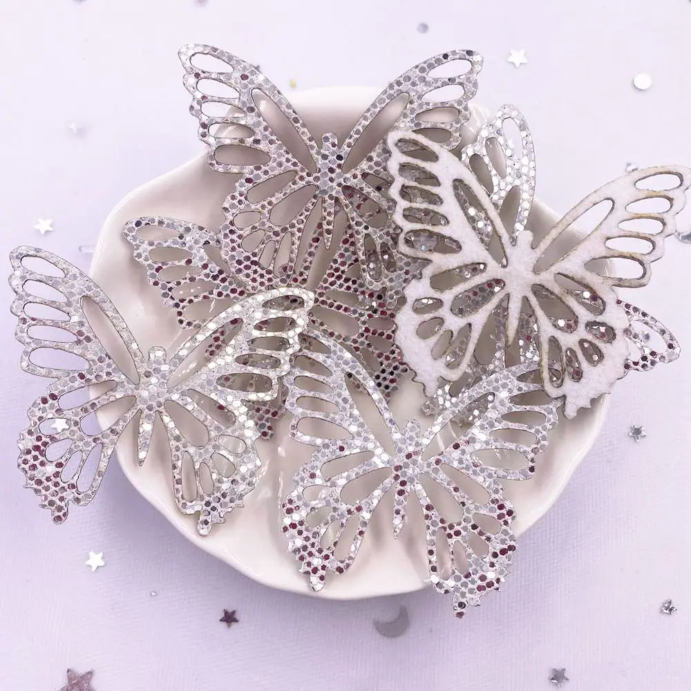 10pcs Felt Fabric Glitter Silver Butterfly Applique Wedding DIY Sewing Patch Hair Bow Accessories DIY Craft  XE383