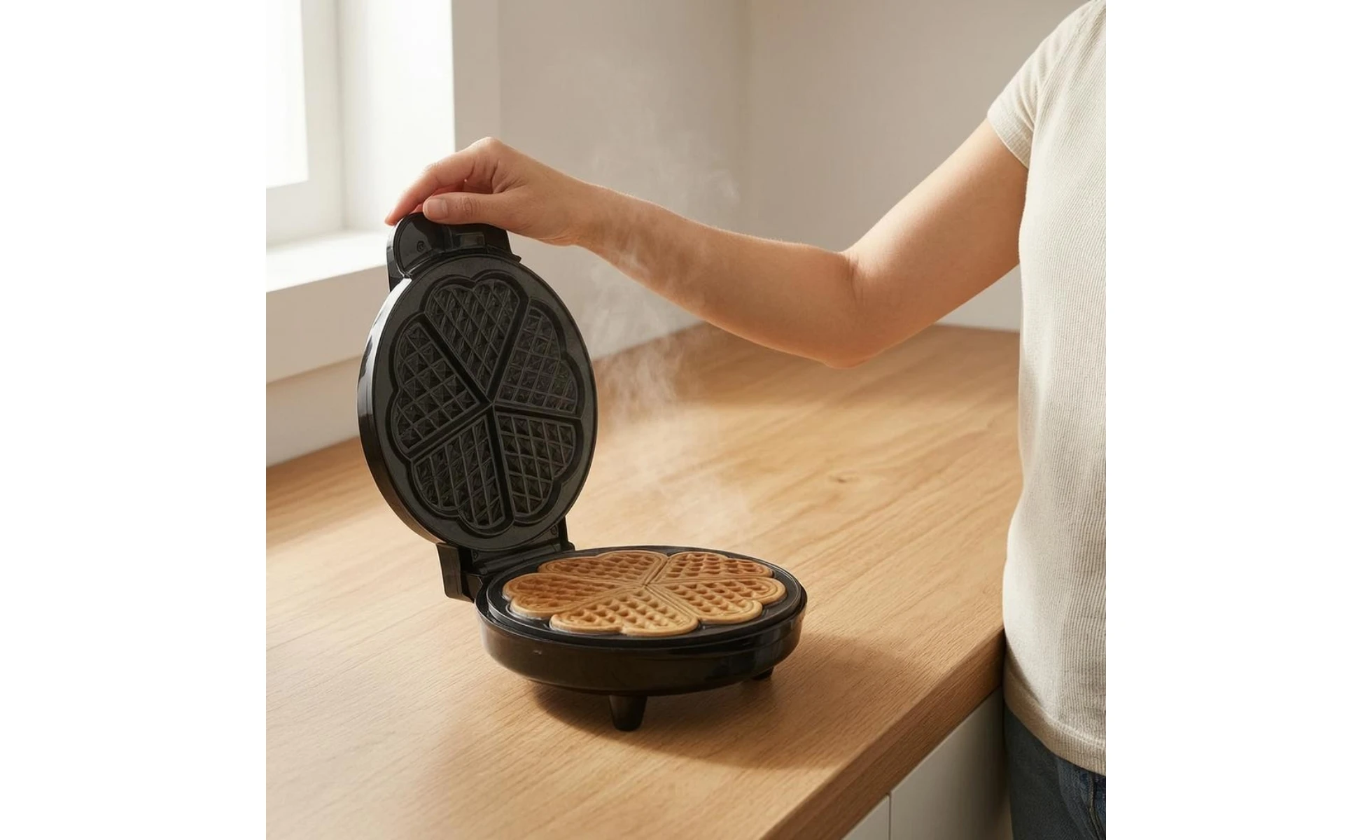 Clamshell Waffle Maker Non-Stick Electric Waffle Maker Small Appliance Indicator Lights Black