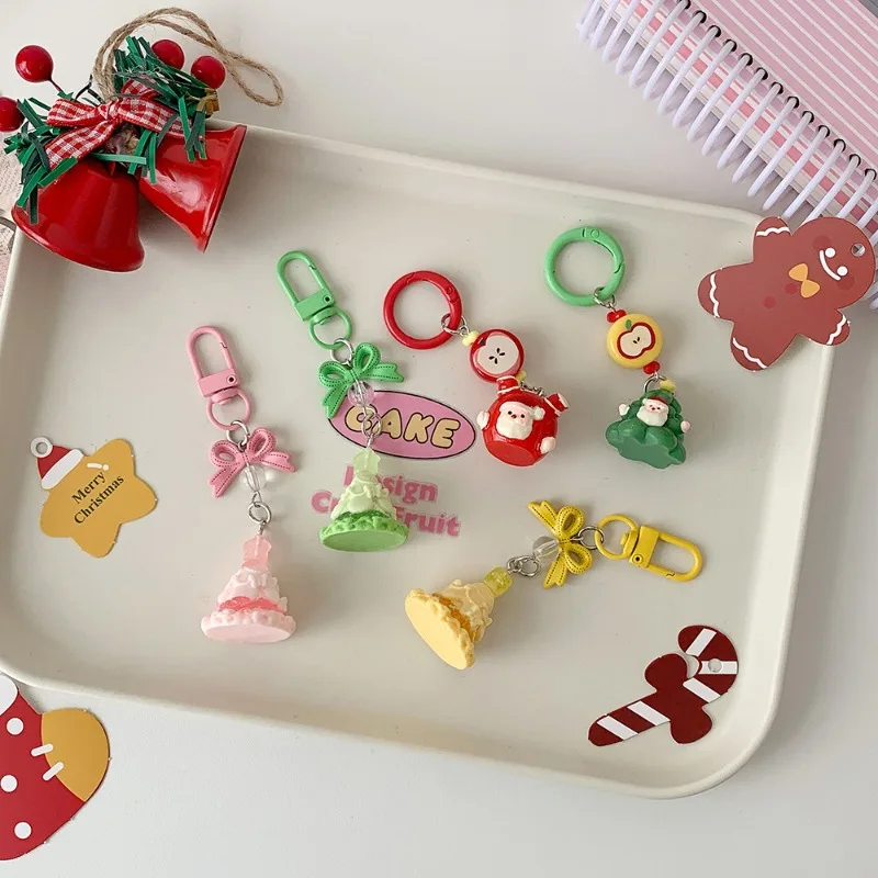 Korean Style Christmas Decorations Key Ring Holder for Girls Santa Keychain Organizer Cute Cartoon Tree Bag Charm Ornaments