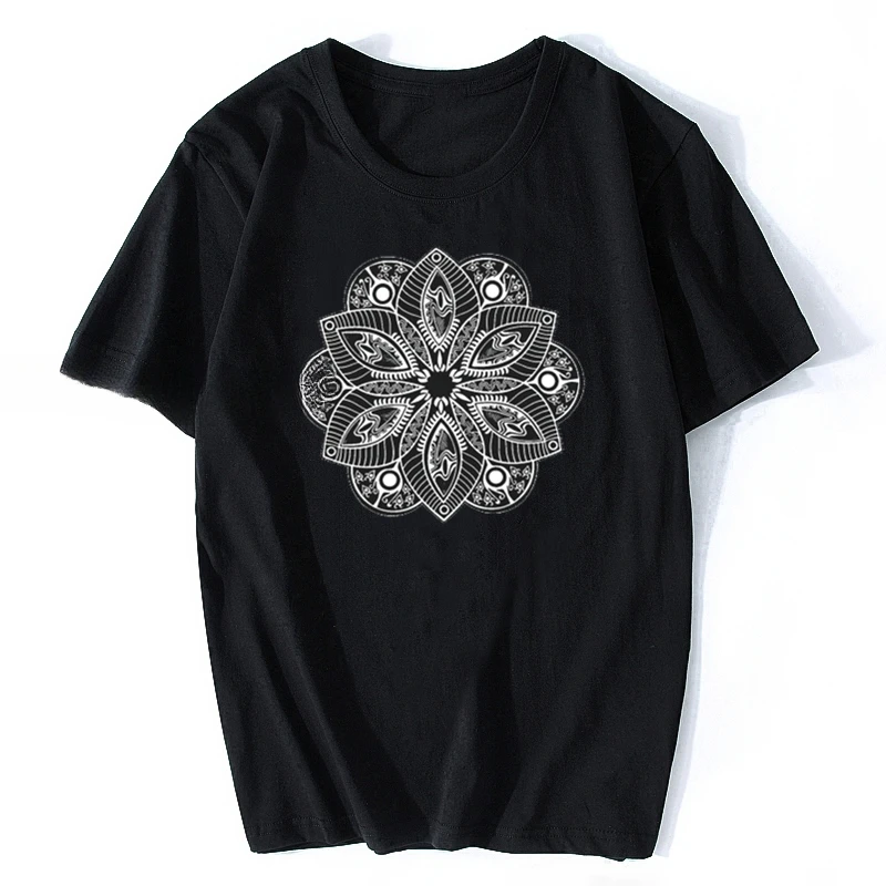 heavyweight Informal New Mandala Hinduism Buddhism Cosmos Balance Yoga Boho Festival Hamsa Hand Summer O-Neck Tops Tee Shirt