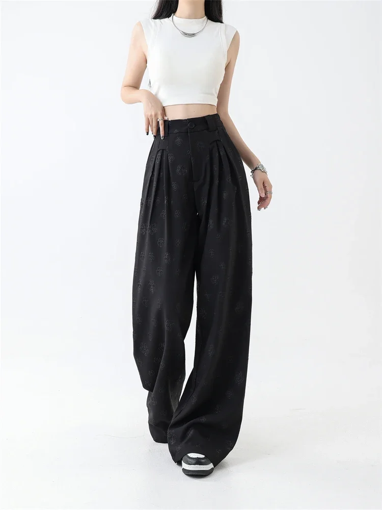 2024 Summer New Suit Wide Leg Pants Women's High Waist Three Dimensional Embossed Loose Straight Leg Casual Floor Pants