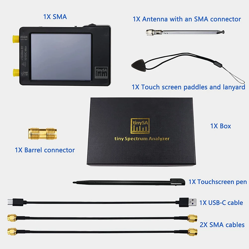 Upgraded TinySA Spectrum Analyzer,MF/HF/VHF UHF Input for 0.1MHZ-350MHZ and UHF Input for 240MHZ-960MHZ,Signal Generator