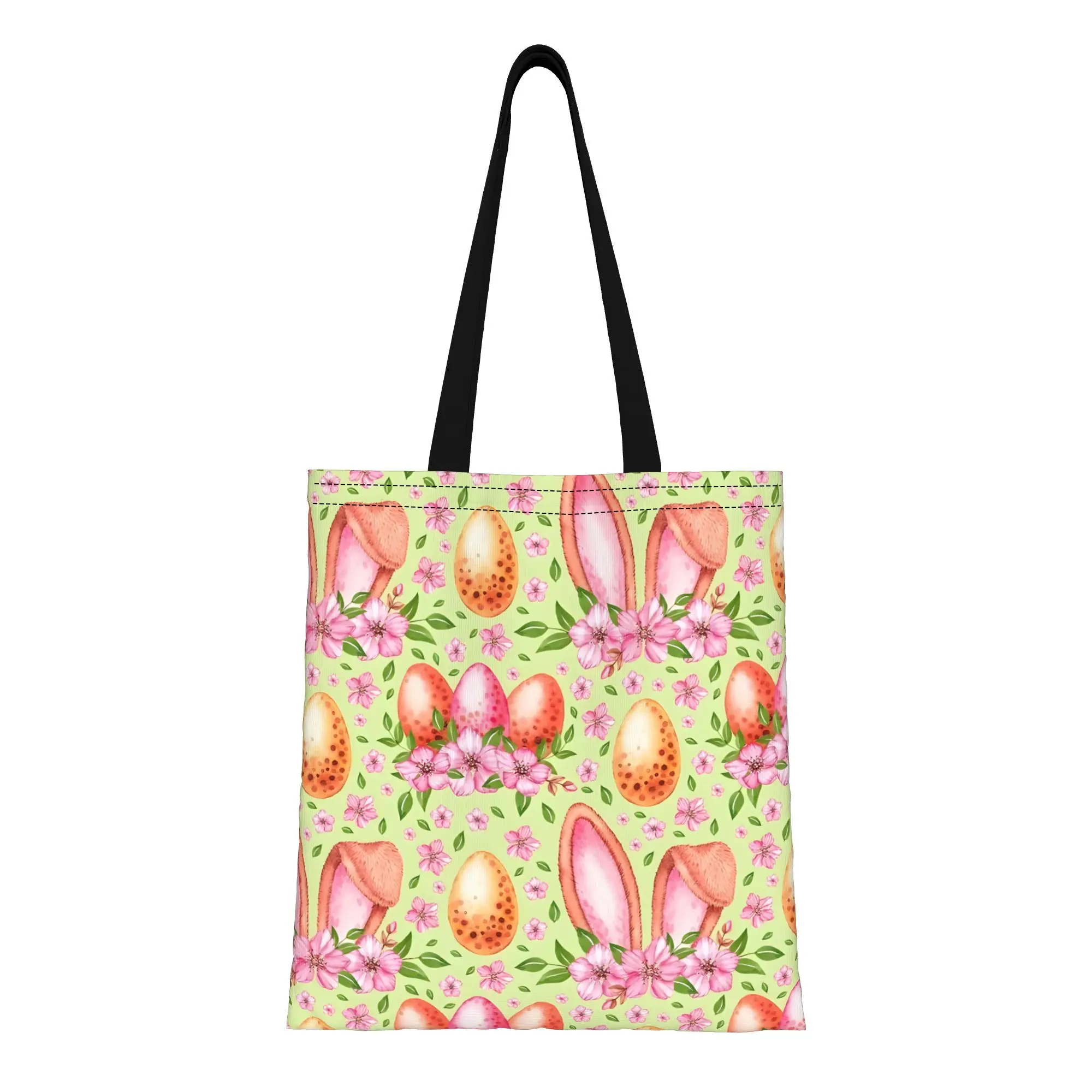 1PC Large Capacity Bunny Ears Easter Bunny Vibes Canvas Tote Bag Foldable Chic Pattern No Closed Design