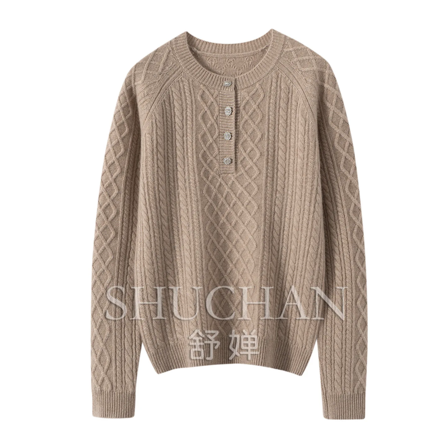Thickened Pullover 330g Rhombus Buckle Twisted 35% Cashmere 65% Wool Women's 2026 Autumn Winter Sweater Knitted Women's Bottomin