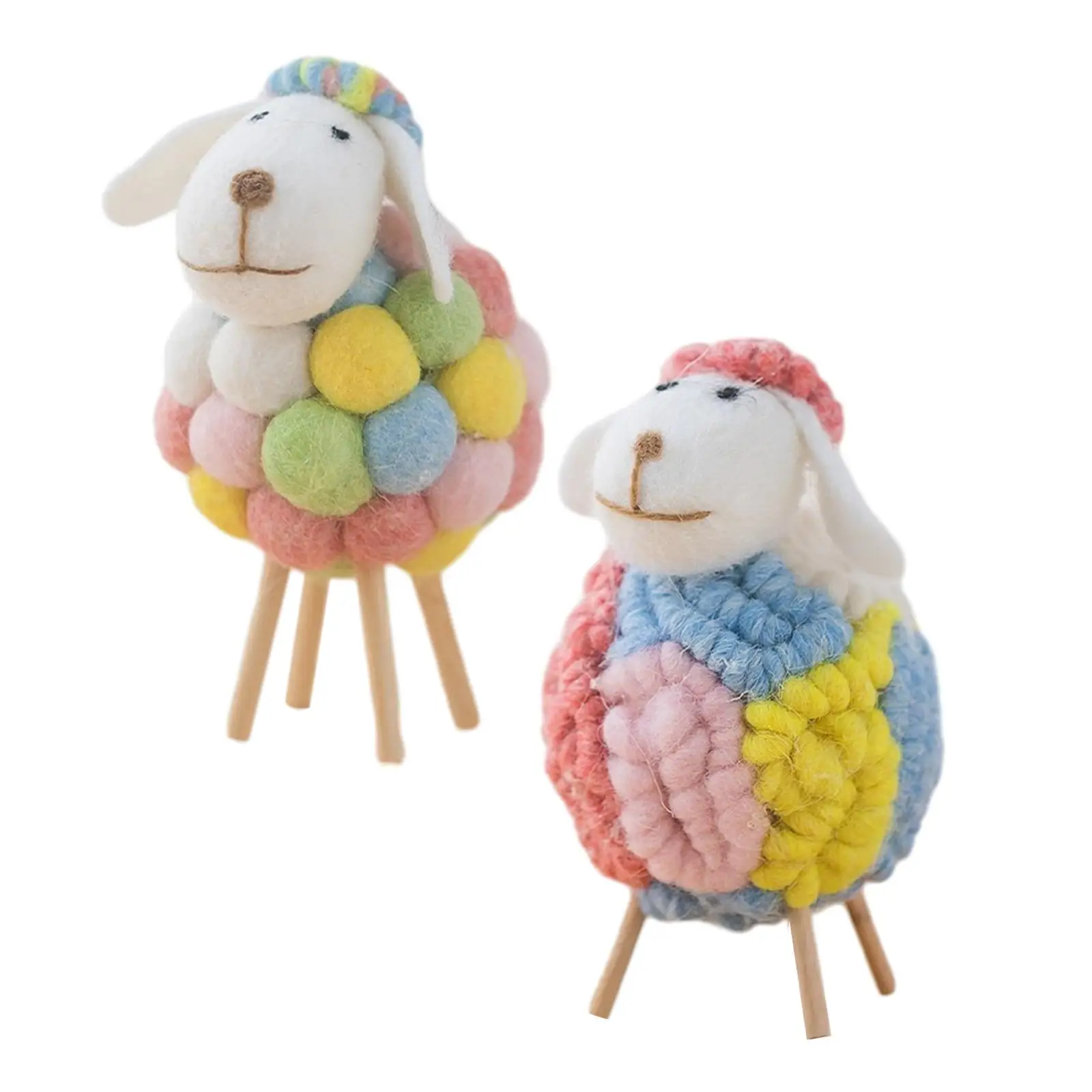 Wool Felt Little Sheep Desktop Decoration 11x11x16cm Decorative Handmade Farm Animal Figurine for Shelves Rack Decor