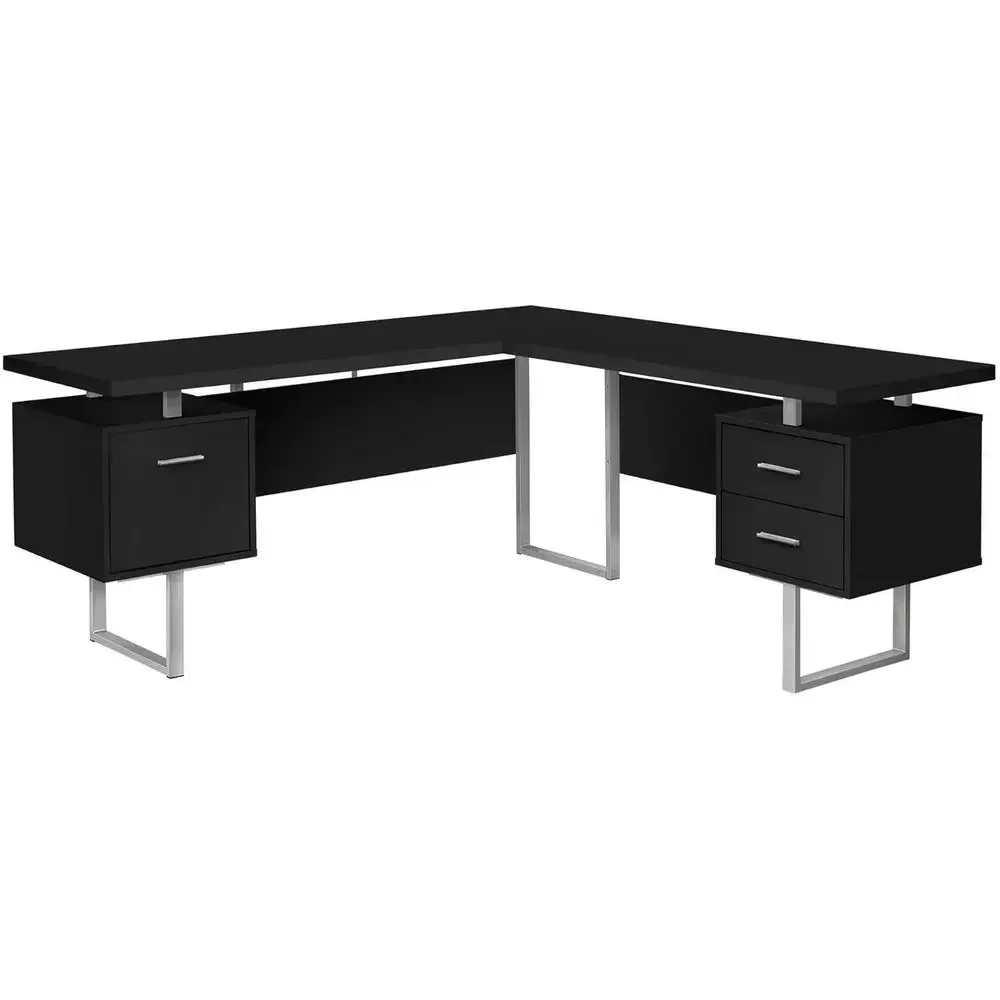 L-Shaped 70 Computer Desk with Storage for Home Office, Suitable for Laptops, Metal Frame, Laminate Surface in Black and Grey